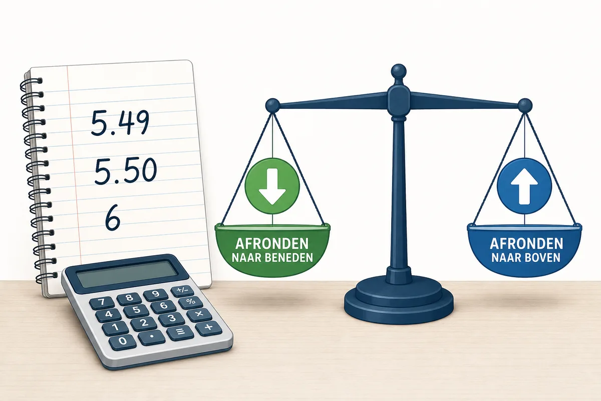 Illustratie van schoolcijfers afronden rond 5,49 en 5,50